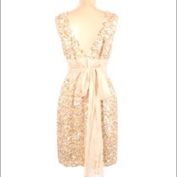 Tan BCBGMAXAZRIA sequin dress Bow in back - Picture 2 of 8
